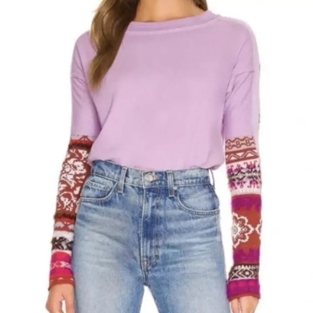 NWT Free People On My Way Sweater Sleeve Thermal Top Petal/Lavender L